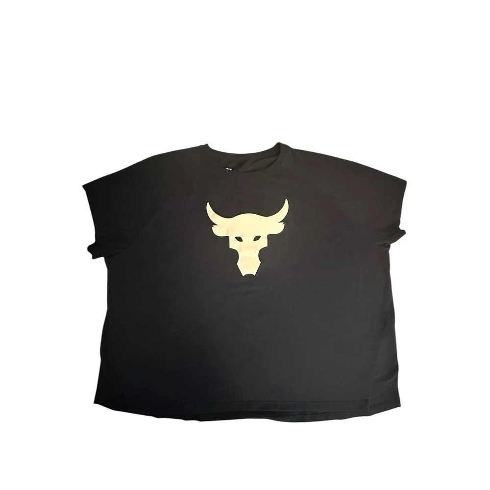 Under Armor Project Rock Womens T Shirt XL Black Loose Fit Logo Iron Paradise